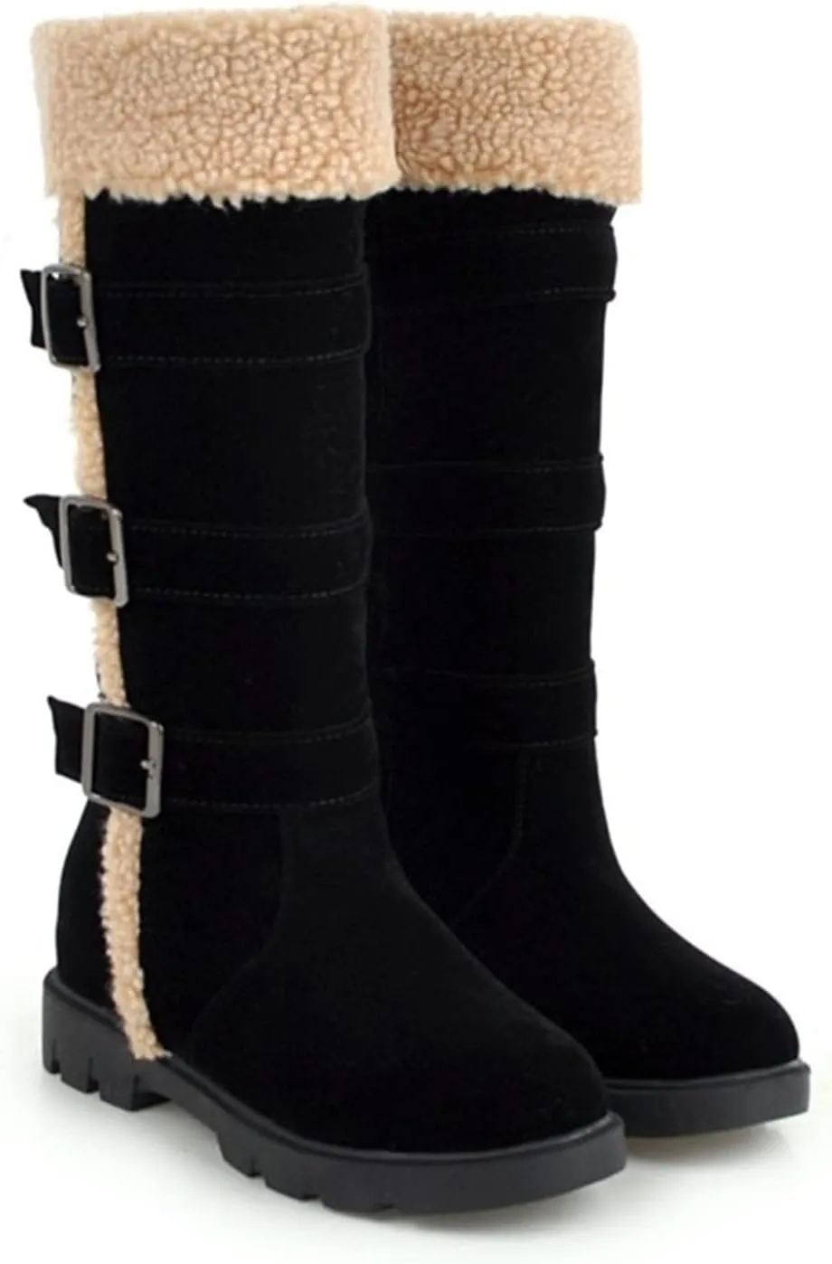 peqiut Womens Snow Boots Winter Snow Shoes Solid Color Suede Belt Long Boots Fashion Belt High Boots for Women Comfort