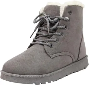 peqiut Womens Snow Boots Winter Snow Shoes Solid Color Wide Width Warm Winter Ankle Boots Lace Up Outdoor Booties Comfort