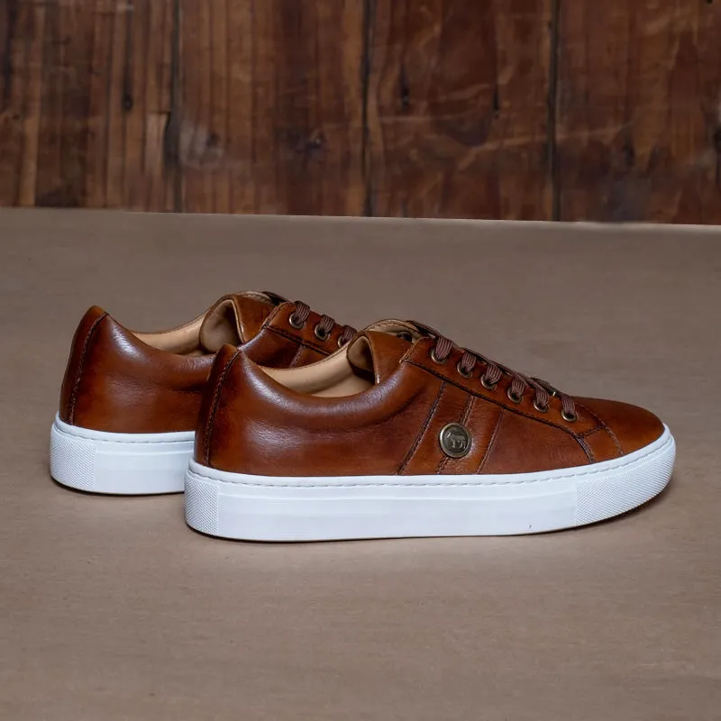Round Nguni Trim Sneaker Tan/Brass/White