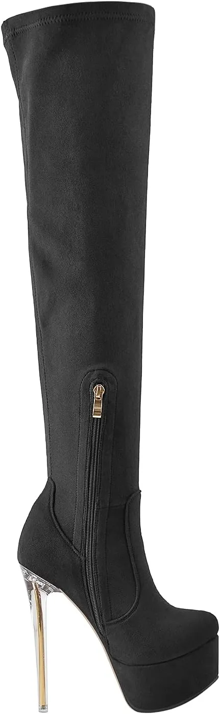 VERISSON Women's Stiletto High Heels Platform Thigh High Booties