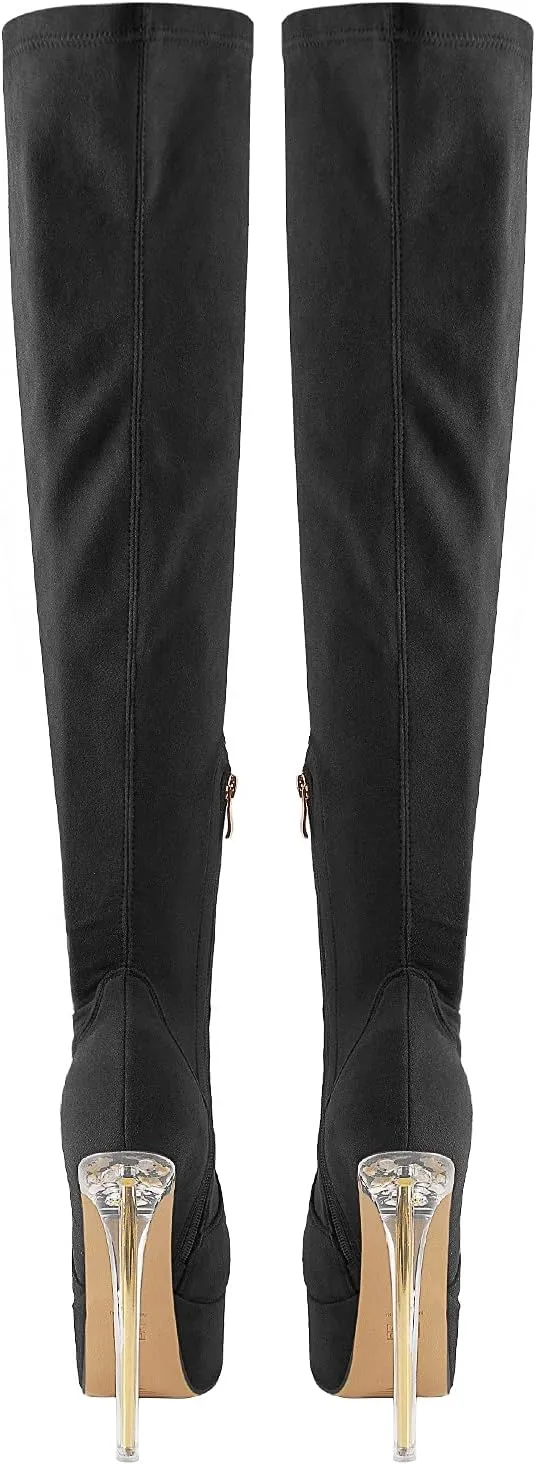 VERISSON Women's Stiletto High Heels Platform Thigh High Booties