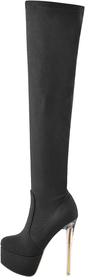 VERISSON Women's Stiletto High Heels Platform Thigh High Booties
