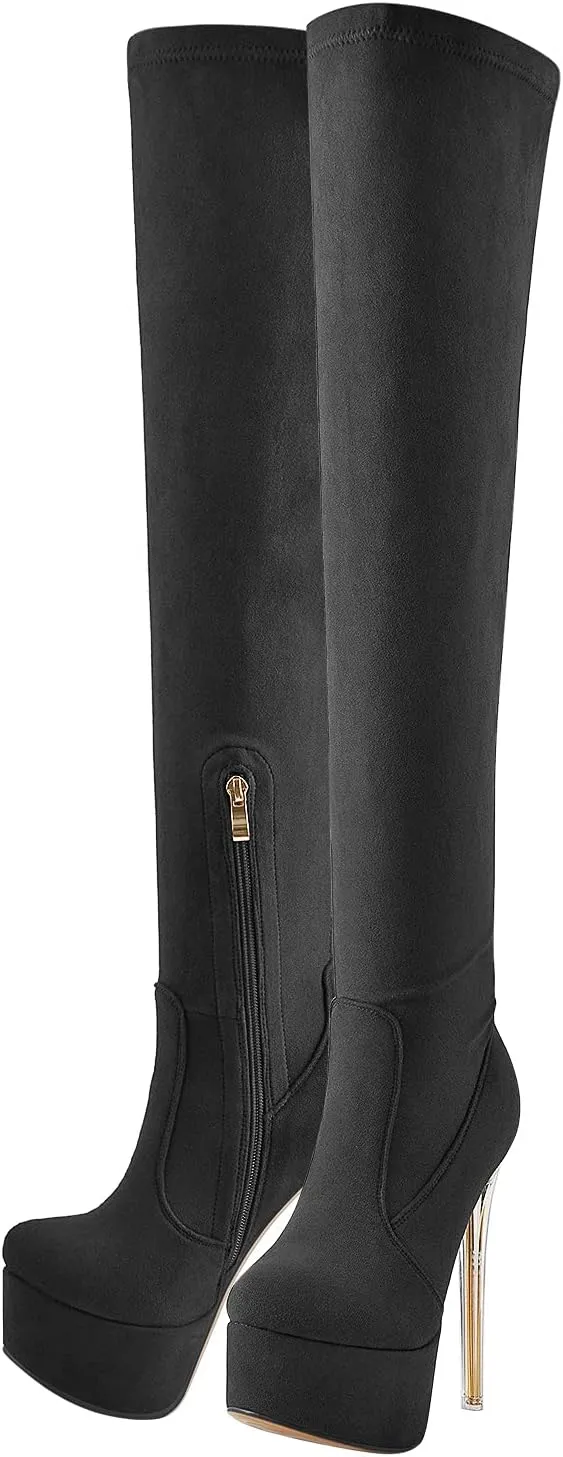 VERISSON Women's Stiletto High Heels Platform Thigh High Booties