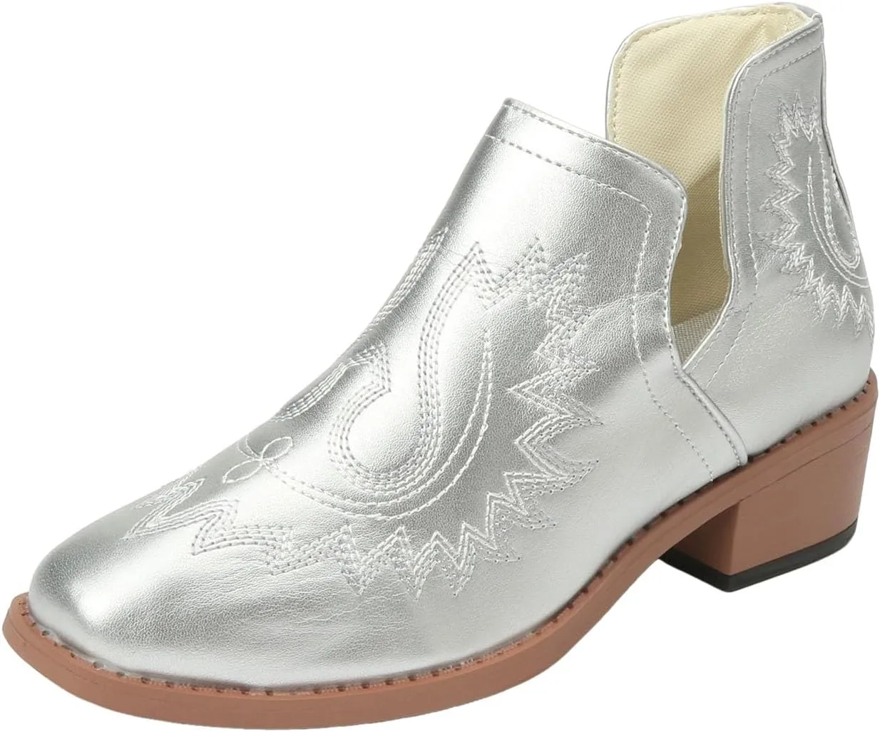 Western Boots Women Fashion Boots for Women Dressy Low Heel Round Toe Chunky Heel Low Heels Slip on Fashionable