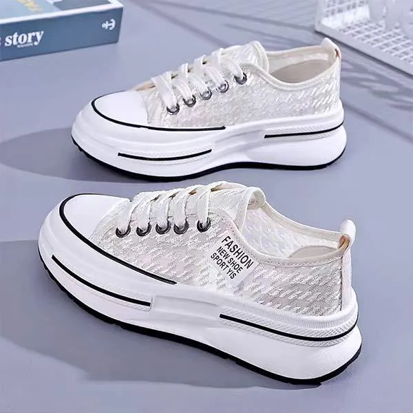 Women's Canvas Shoes Thick Sole Lace Sneakers 16148041C