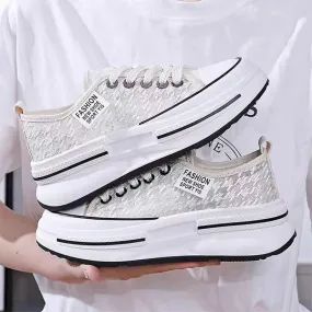 Women's Canvas Shoes Thick Sole Lace Sneakers 16148041C