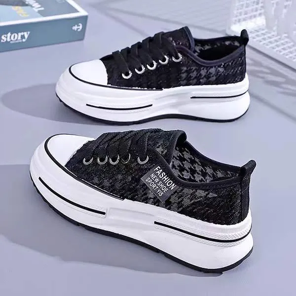 Women's Canvas Shoes Thick Sole Lace Sneakers 16148041C