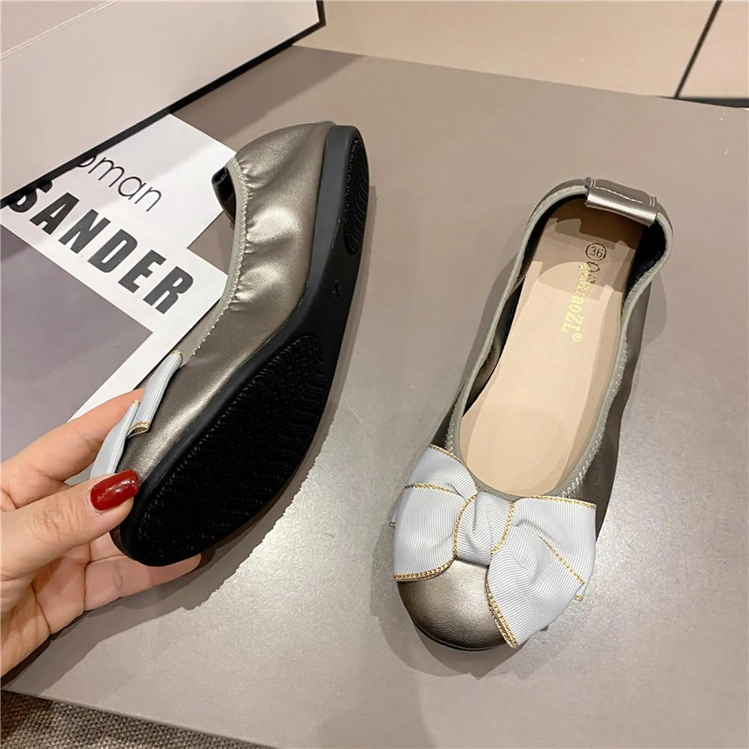 Women's Casual Round Toe Bow Knot Ballet Comfort Soft Slip On Casual Flats Shoes