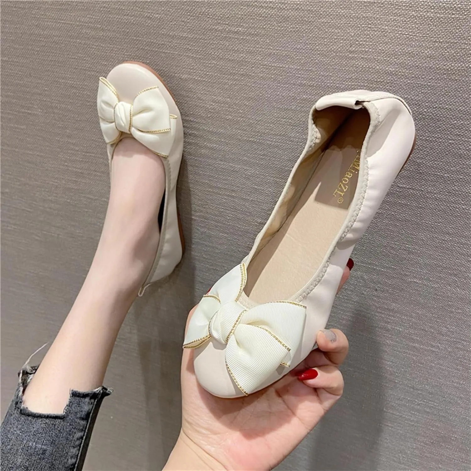 Women's Casual Round Toe Bow Knot Ballet Comfort Soft Slip On Casual Flats Shoes