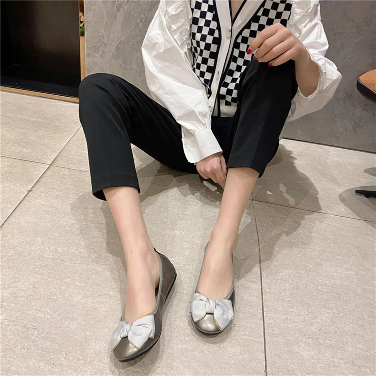 Women's Casual Round Toe Bow Knot Ballet Comfort Soft Slip On Casual Flats Shoes