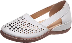 Womens Hollow Ballet Flats Casual Round Toe Low Heels Comfortable Vintage Leather Dress Shoes Walking Mary Janes Platform Wedge Slip On Loafers Wide Retro Comfort Oxfords Ladies Travel Closed Sandals