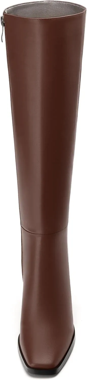 Womens Knee High Boots, Square Toe High Chunky Heel Knee High Boots for Women Zipper 3.5"