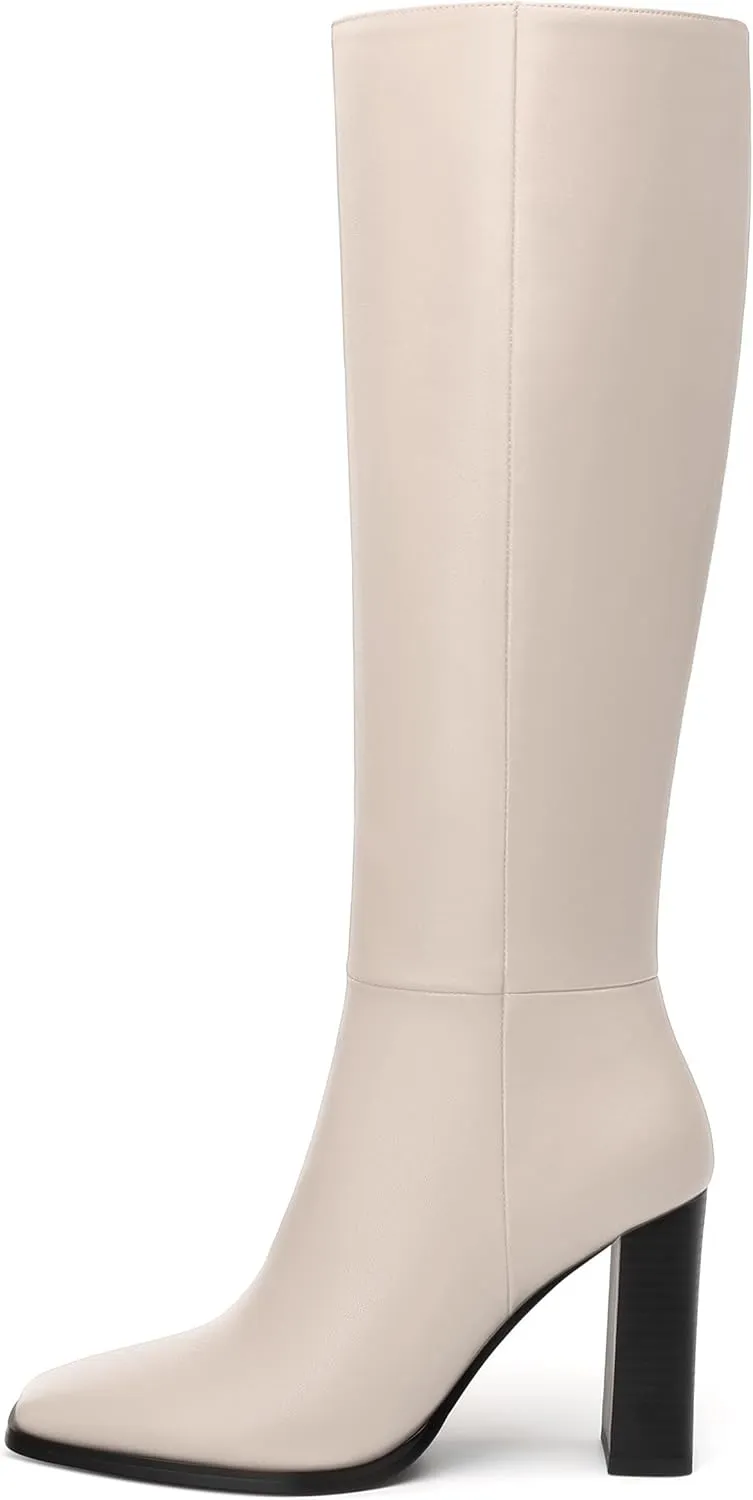 Womens Knee High Boots, Square Toe High Chunky Heel Knee High Boots for Women Zipper 3.5"