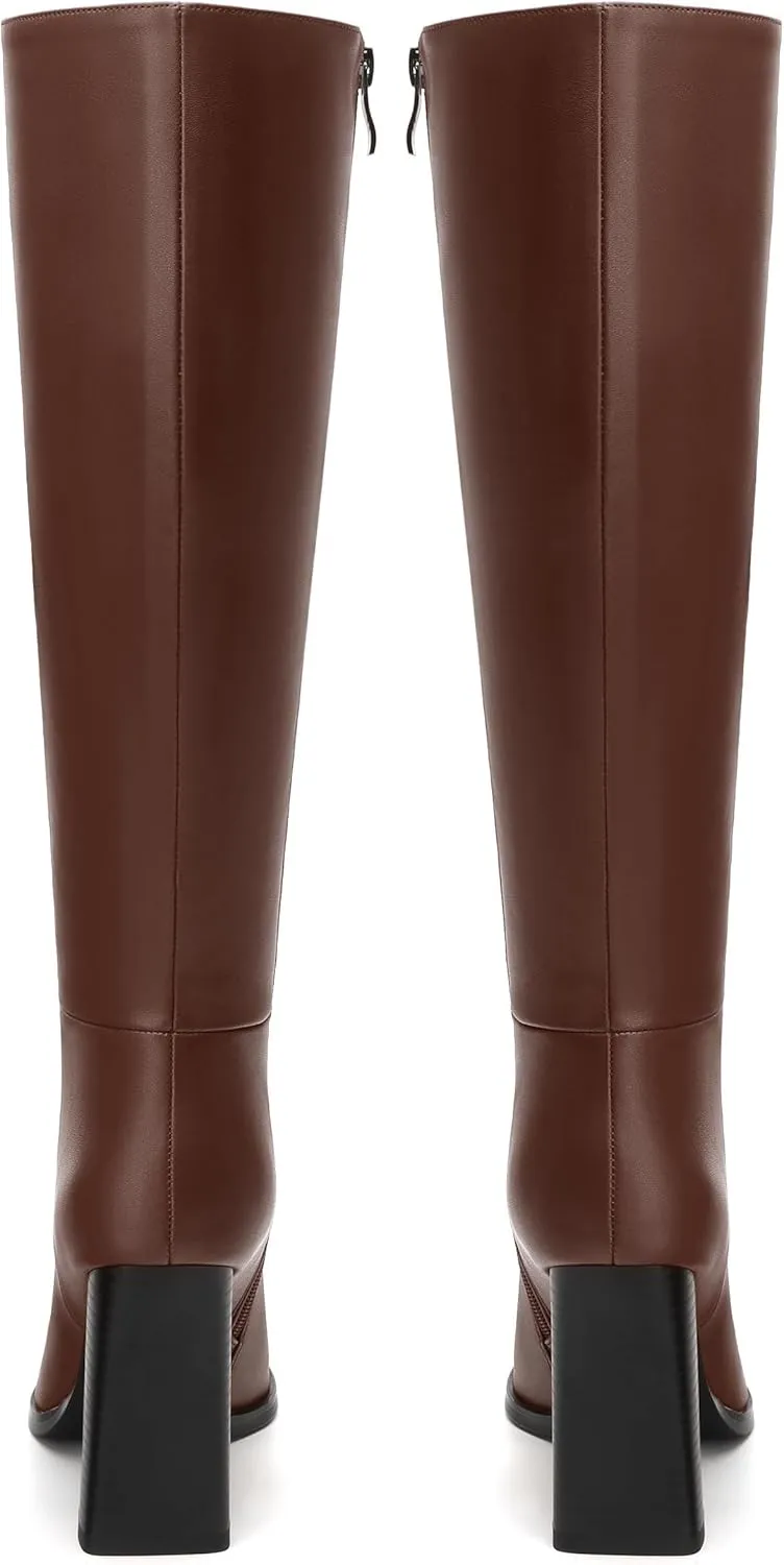 Womens Knee High Boots, Square Toe High Chunky Heel Knee High Boots for Women Zipper 3.5"