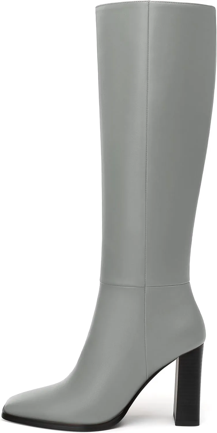 Womens Knee High Boots, Square Toe High Chunky Heel Knee High Boots for Women Zipper 3.5"
