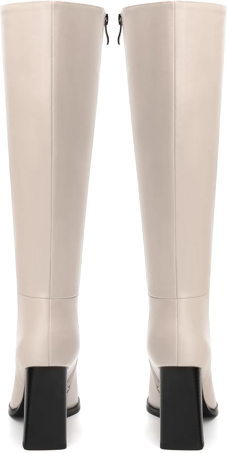 Womens Knee High Boots, Square Toe High Chunky Heel Knee High Boots for Women Zipper 3.5"