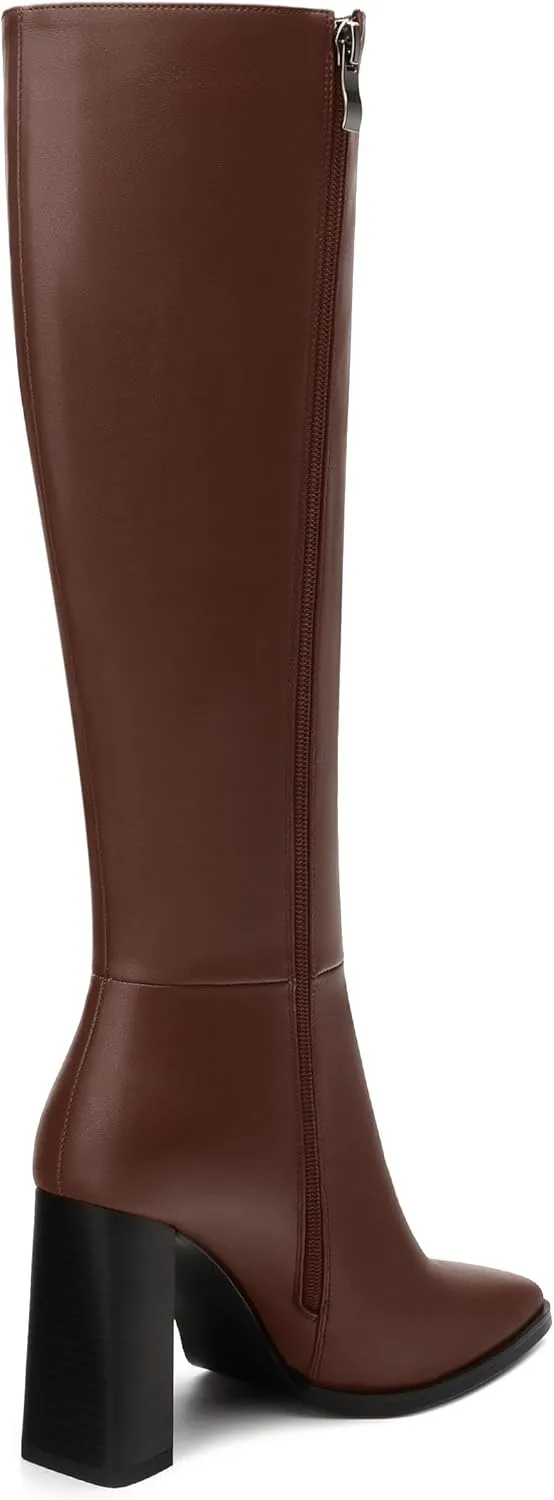 Womens Knee High Boots, Square Toe High Chunky Heel Knee High Boots for Women Zipper 3.5"