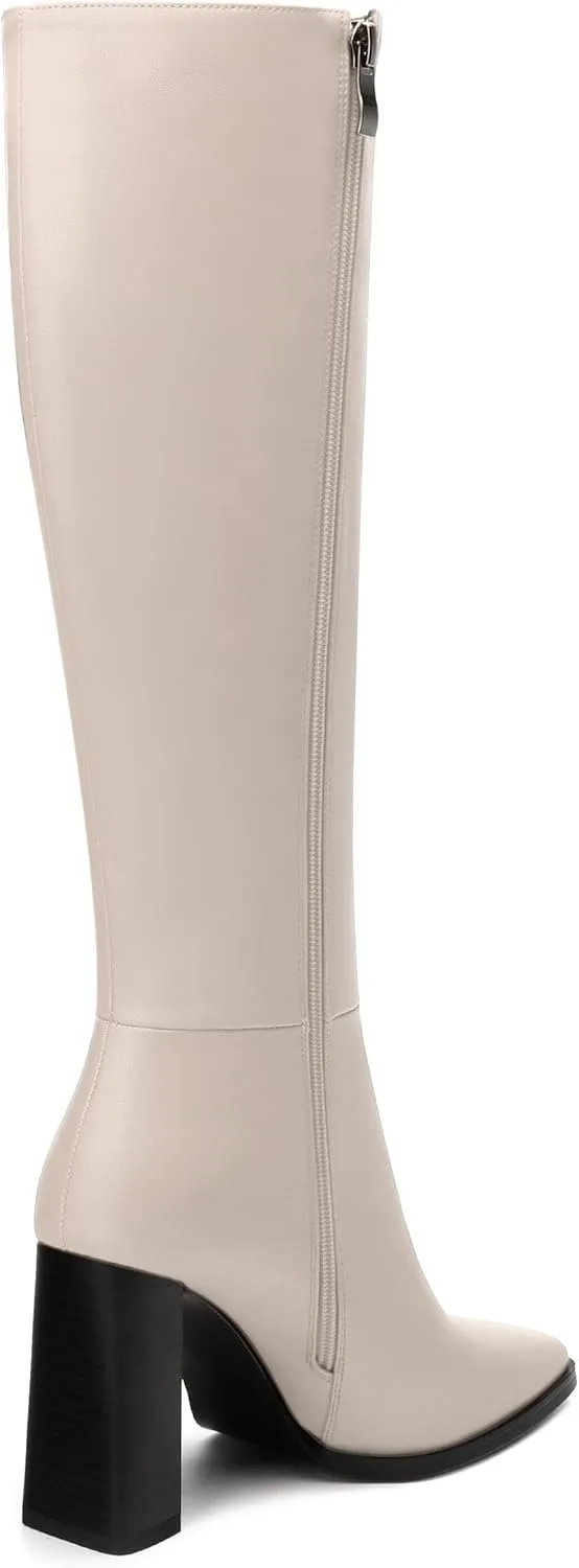 Womens Knee High Boots, Square Toe High Chunky Heel Knee High Boots for Women Zipper 3.5"