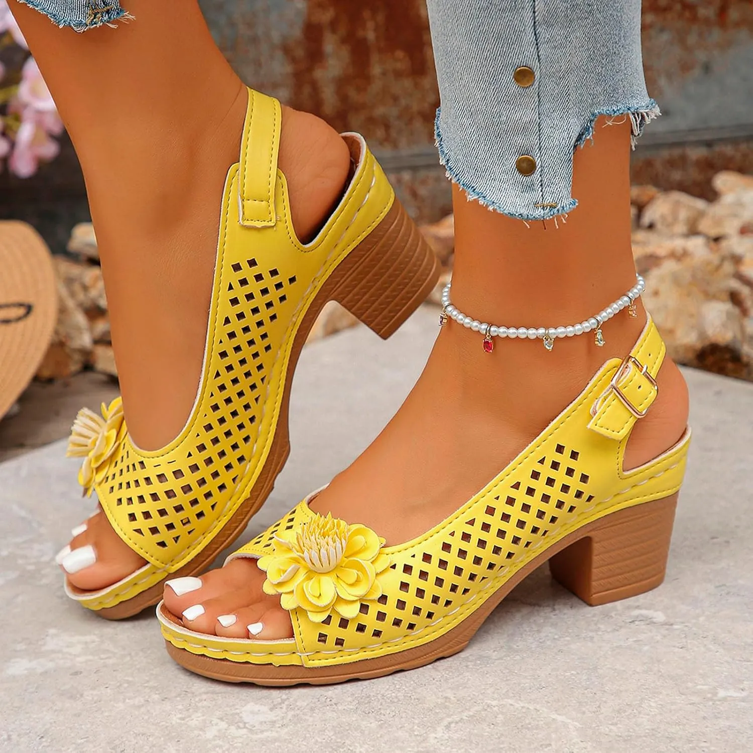 Women's Summer Slide Sandals Mid Heel Comfortable Casual Beach Wedge Shoes for Outfits with Shorts Jeans Dresses