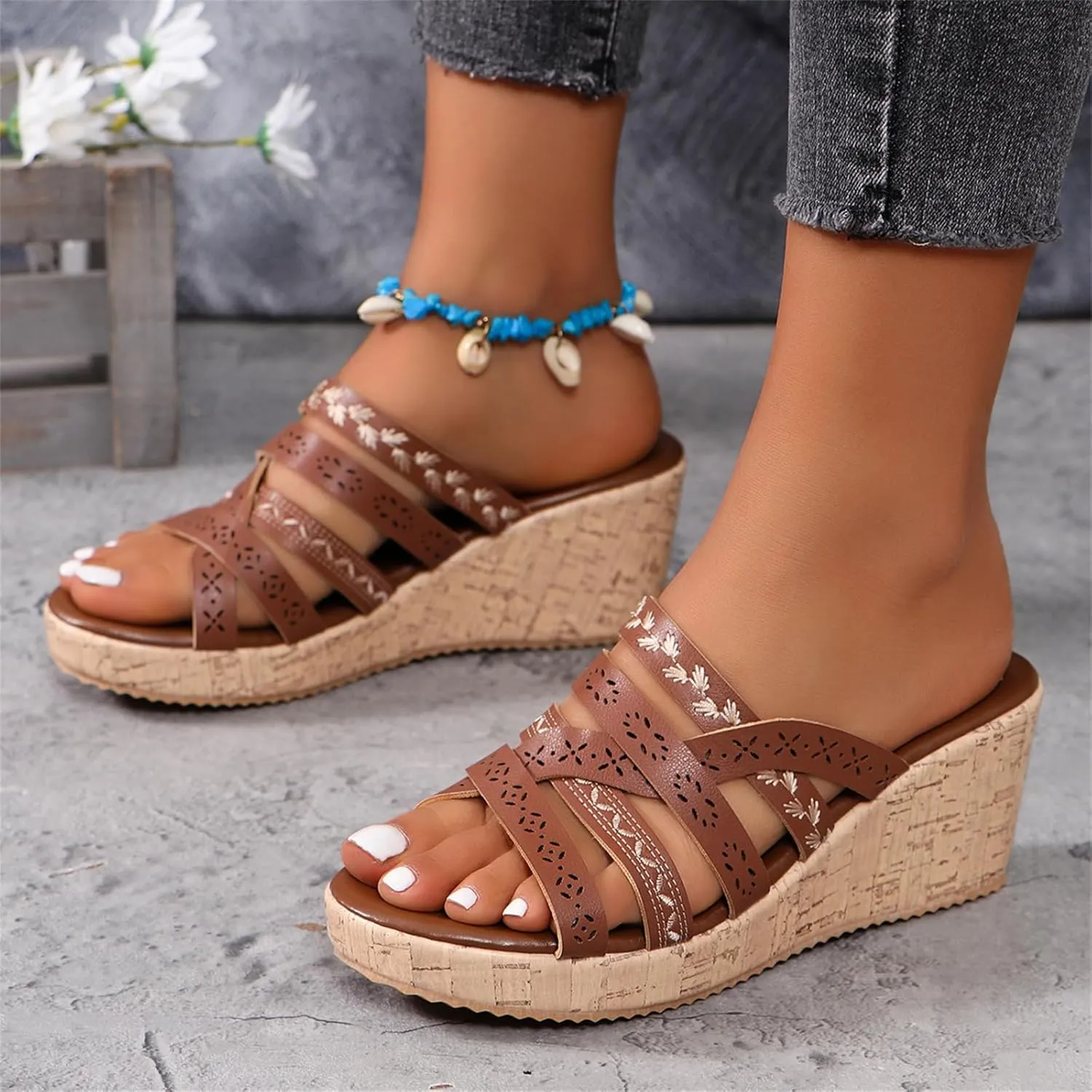 Women's Wedge Sandal Dressy Orthopedic Flat Open Toe Platform Sandals Comfortable Arch Support Outdoor Shoes