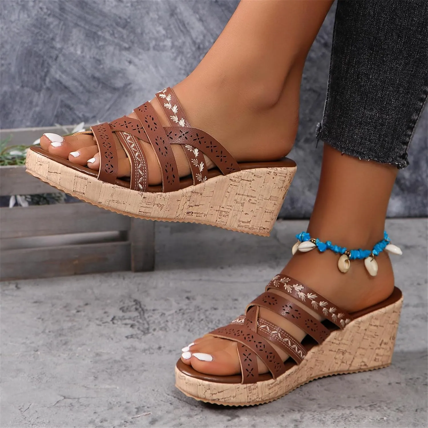 Women's Wedge Sandal Dressy Orthopedic Flat Open Toe Platform Sandals Comfortable Arch Support Outdoor Shoes