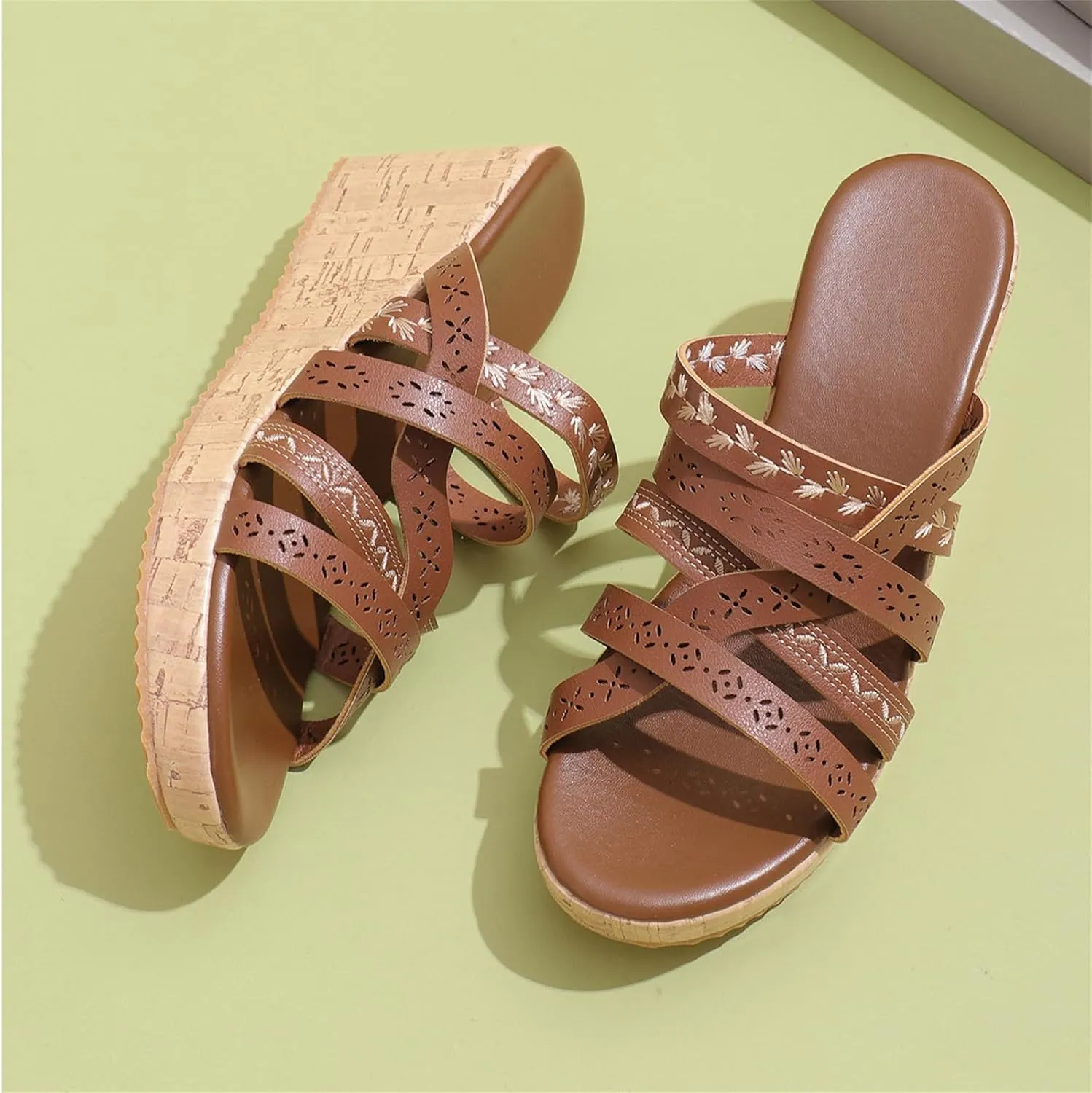 Women's Wedge Sandal Dressy Orthopedic Flat Open Toe Platform Sandals Comfortable Arch Support Outdoor Shoes