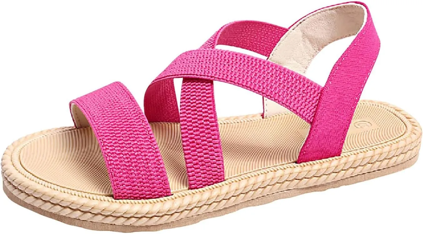 Womens Woven Flat Sandals 2025 Summer Retro Open Toe Crisscross Sandals Comfy Lightweight Beach Vacation Walking Shoes