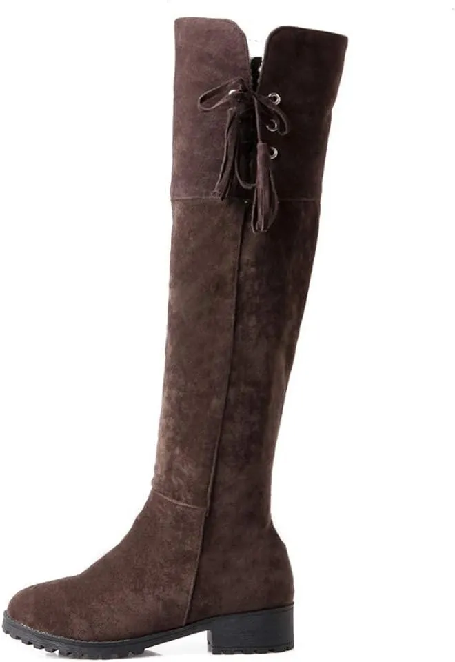 ZBYY Women's Knee High Stretchy Long Boots Fashion Anti-Slip Fur Lined Snow Boots Warm Winter Thigh High Low Flat Heel Boots Shoes